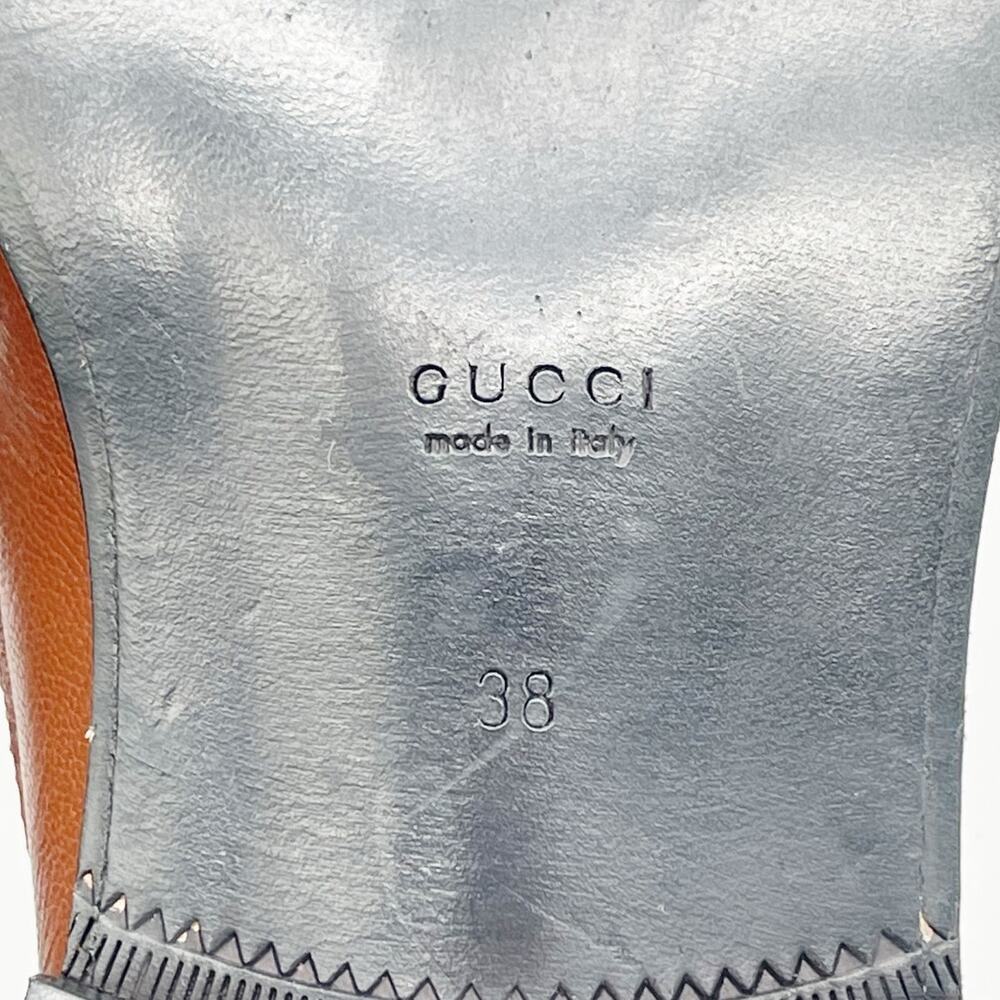 Gucci Cara Brown Pebbled Leather Gold Logo Hardware Loafers EU 38 - Picture 12 of 12